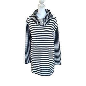 Merona black and white striped cotton blend loose turtleneck tunic top size L